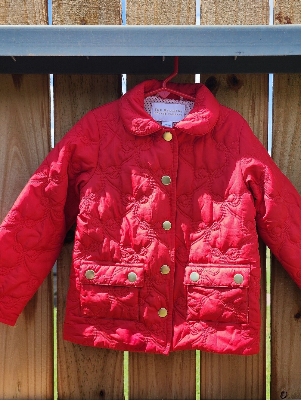 The Beaufort Bonnet Company Kendall Quilted Coat – Richmond Red Bows – Girls 6
